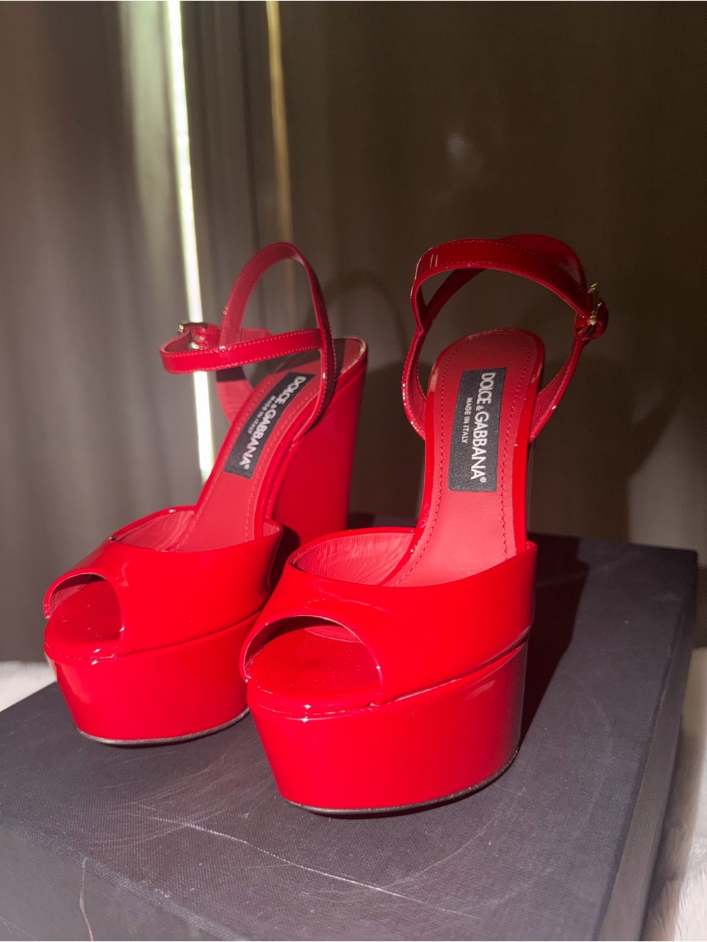 Dolce & Gabbana Patent Red Platform Wedge Sandals - Picture 7 of 7